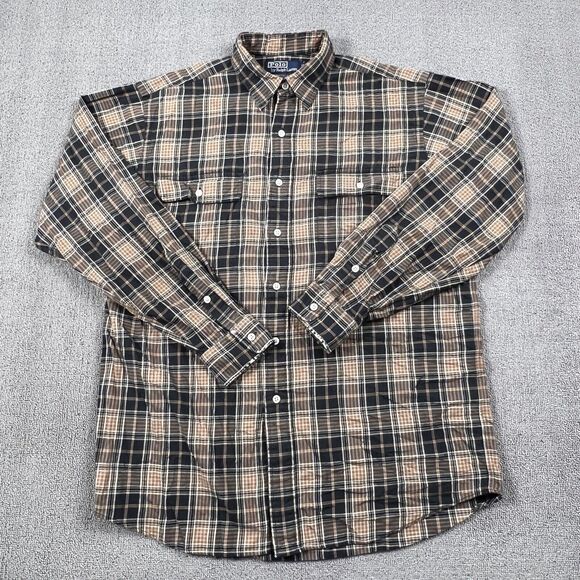 Ralph Lauren Polo Shirt Adult Medium Plaid Button Up Flannel Whitfield Men's - Picture 1 of 13
